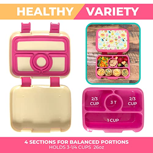 Image of Bento Lunch Box with Insulated Bag, Water Bottle Ice Pack Set for Kids Toddlers, 5 Portion Sections, BPA Free Removable Tray, Pre-School Kid Toddler Daycare Lunches, Snack Container, Summer Set