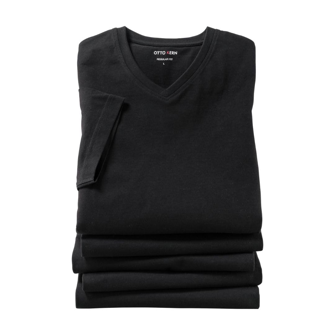 Otto Kern T Shirt Herren im 5er Pack, 5x Kurzarm-Shirts mit V-Ausschnitt, atmungsaktive T-Shirts Herren Schwarz und Weiß aus 100% Baumwolle, Schwarz, Gr. 4XL