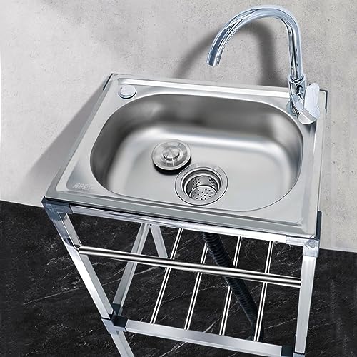 Évier de cuisine autoportant mobile à cuve unique avec robinet eau chaude et froide