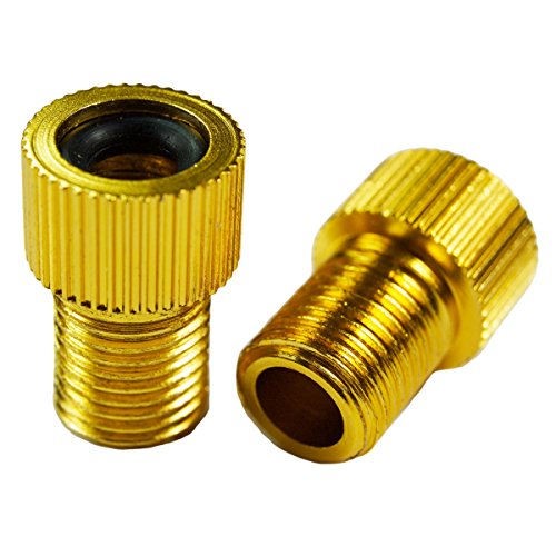 Charmate® 2X Fahrrad Color Alu Ventiladapter Gold - DV SV Dunlop/Französisches Ventil auf KFZ Autoventil AV - mit Dichtring