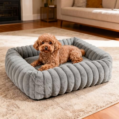 GBKDQQ Cuccia per cani di taglia media, ortopedica, 63 x 53 x 18 cm, lavabile, con bordo alto, rettangolare, in pile, antiscivolo, per cani, colore: grigio