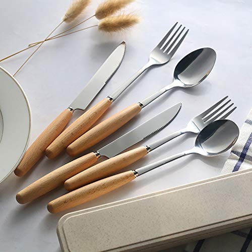 12 Pieces Wooden Handle Flatware Set Wood Stainless Steel Cutlery Set Dinnerware Knife Fork Spoon Service For 4 #TOP2