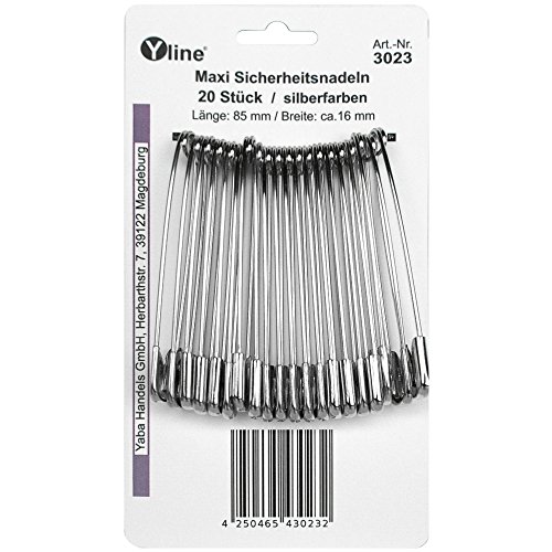 Yline 3023 - Lote de 20 imperdibles de seguridad (tamaño grande), color plateado