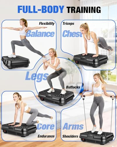 Image of Bigzzia Vibration Plate Exercise Machine 10 Modes Whole Body Workout Vibration Fitness Platform w / Loop Bands Jump Rope Bluetooth Speaker Home Training Equipment for Weight Loss & Toning