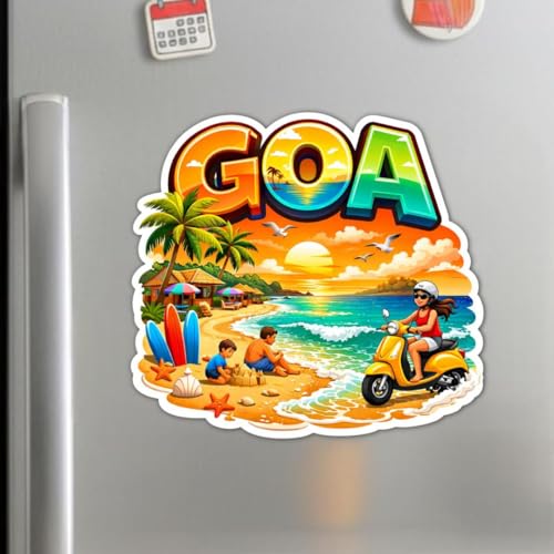 Image of Goa Theme Wooden Fridge Magnet for Refrigerator | Printed Souvenir Magnet for Kitchen & Home Decor | Travel Gift Item | Strong Magnetic Hold | 3x3 Inch Decorative Magnet | Pack of 1 (Goa A)