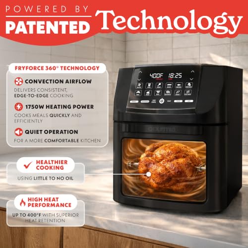 Image of Gourmia Air Fryer - 14 Qt All-in-One Oven with Rotisserie, Digital Display with 12 Presets, Roast, Bake, Broil, Dehydrate, Dishwasher Safe Accessories, Black
