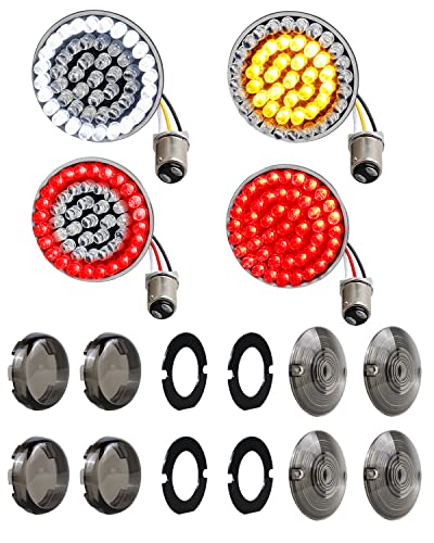 Image of NTHREEAUTO 1157 LED Front Rear Turn Signals, 2 Inch Bullet + 3-1 /4 Inch Flat Smoked Turn Signal Light Lens Compatible with Harley Touring Dyna Sportster Softail Road King Street Glide 1986-2023