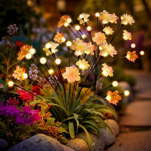 PATIOPIA Solarleuchten für den Garten, wasserdicht, verbesserte 40 LEDs, Solar-Blumenlichter für den Außenbereich, Glühwürmchen-Gartenleuchte für Wege, Höfe, Terrassendekoration (4 Stück, Warmweiß)