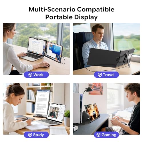 Image of 15.6 inch Laptop Screen Extender,FHD 1080P IPS Portable Monitor for 13 inch-17 inch Laptops, Dual Travel Screen Monitor Plug & Play, Laptop Screen Monitor Extender Compatible with Windows /Mac /Android & Chrome OS