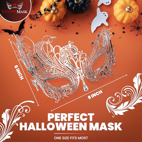 Image of Metal Filigree Masquerade Mask for Women - Swan Style Mask with Rhinestones for Mardi Gras, Prom, Halloween & Venetian Party