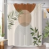 GCIREC Duschvorhang, 180x200cm, Braun Khaki Beige Boho Mid Century Modern Abstrakt mit Minimalistischem Blatt Wasserdichter Stoff Maschinenwaschbarer Badezimmervorhang mit Haken