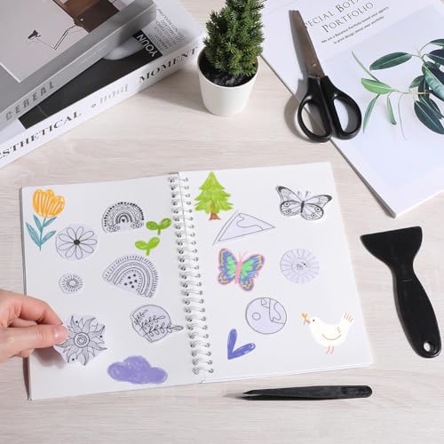 CRASPIRE 32 Pages Sticker Collecting Album Book A5 Spiral Bound Notebook Medium Purple Reusable Sticker Storage Book Notepads Labels with Plastic Spatula and Anti-Static Beading Tweezer for Collection - Image 3