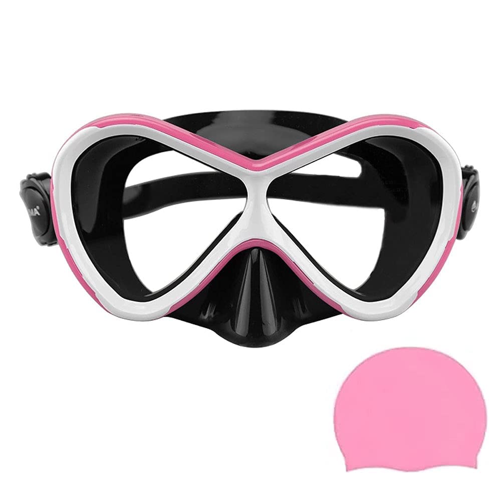 Kids Snorkel Gear Diving Mask Anti-Fog and Anti-Leak Swimming Goggles Snorkeling Glasses Waterproof Durable Tempered Glass Mask with Cap for Children 5-12 Age