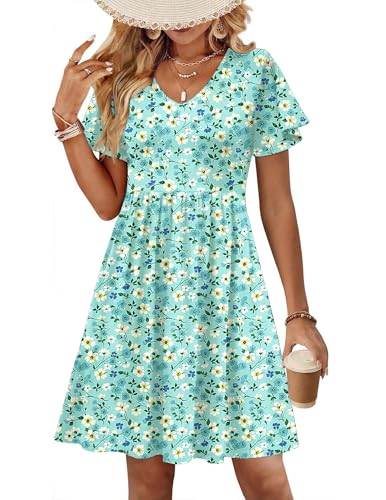 Image of Zeagoo Womens Summer Dress Casual Swing Sundresses Floral Ruffle Short Sleeve Wedding Guest Dress Beach Mini Dress 2026