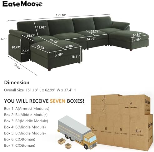 EASE MOOSE Modular Sectional Sofa,Oversized U Shape Sectional Couch with Ottoman,Wide Deep Modular Cloud Couch,Removable Cover - Thumbnail 3