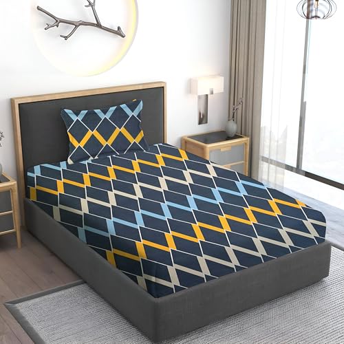 IVAZA Cotton Feel Ezyption Cotton Wrinkle Free Soft Hypoallergenic Bed Sheet | Floral Printed Single Bedsheet Size with 1 Pillow Cover (60x90 Inches Blue Trangle (B0CYLJL565) Amazon Price History, Amazon Price Tracker