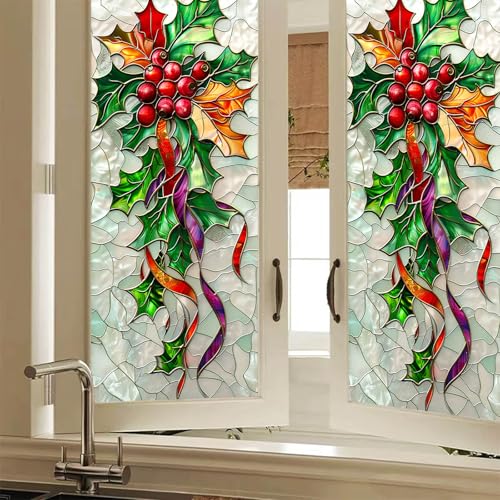 Vinilo decorativo para ventana diseño hoja de acebo colorido