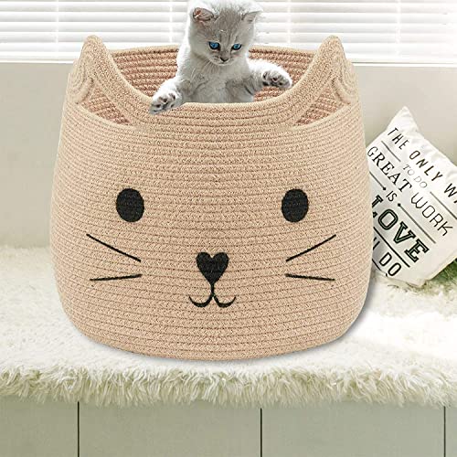 Image of ☆LBY ute Cotton Basket, Handcrafted Woven Storage Planter Basket for Home Decor, Multi-Purpose Bag with Handle for Living Room Bathroom Laundry & Toys cat shape (15 x 13 inch)