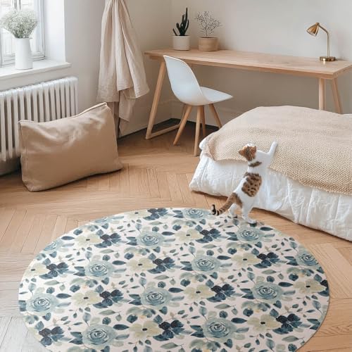 Tapis vinyle haut de gamme durable et élégant fleurs peintes rond - 3