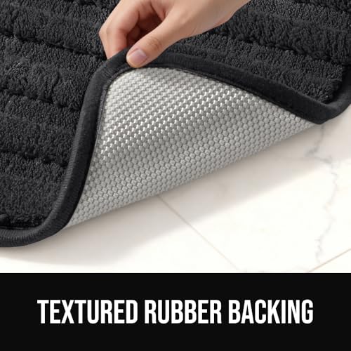 Image of GORILLA GRIP Memory Foam Bathroom Rugs, Soft Absorbent Textured Rubber Backing Striped Bath Mat, Set of 2 Machine Washable Quick Dry Floor Mats, Shower Rugs Home Accessories, Black 24x16 and 30x18