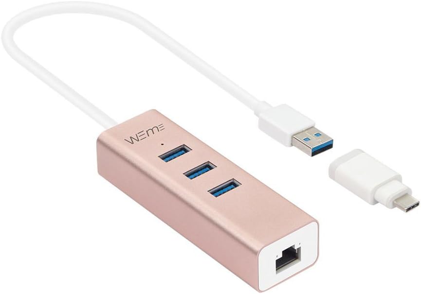 USB to Ethernet Adapter, WEme Aluminum 3 Port USB 3.0 Data Hub with USB C (Thunderbolt 3) Adapter, Network RJ45 LAN Wired Adapter for MacBook Air/Pro, iMac, Mac, Ultrabooks, Surface Pro, Lenovo Yoga