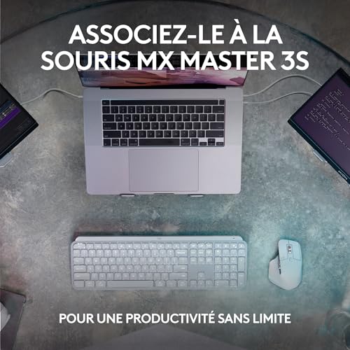 Logitech MX Keys S Clavier sans Fil Rechargeable USB C, Clavier Silencieux, Rétroéclairé, Touches Ergonomiques et Programmables, Bluetooth, Windows PC, Linux, Chrome, Mac, AZERTY Français - Graphite