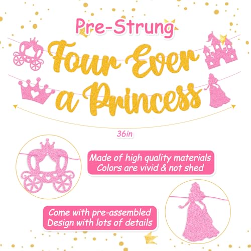 Image of Four Ever A Princess Banner Beautiful Princess Girl 4th Birthday Party Decorations Our Little Princess 4 Years Old Birthday Party Supplies