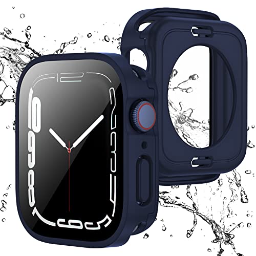 【2 in 1 全面保護】Apple Watch 用 防水ケース 46mm アップルウォッチ カバー 直角エッジデザイン 保護 アップルウォッチ Series 10 カバー ガラスフィルム 一体型 二重構造 PC環保素材 一体型カバー背面カバー 装着簡単