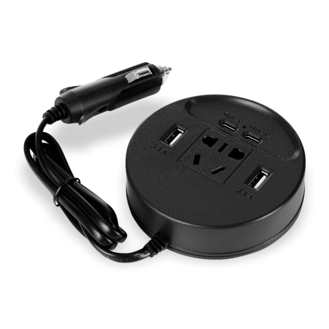 BKN Car Power Inverter | Charger | 150W | with Chip Protection, Two Pin AC Universal Socket, USB 2X Type-A, 2 x Type-C Upto 3.1 Amp | Black Color | 3.1A Fast Charging-image-24