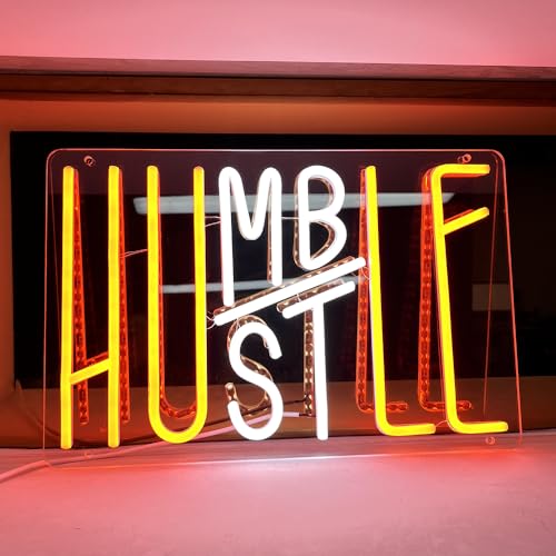 Image of Hustle Neon Sign, Humble LED Neon Lights Party Decorations Hustle Humble Wall Art Led Neon Lights for Gym Room Man Cave Decor Gaming Room Kids Room Classroom