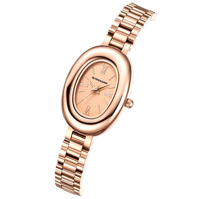 Image of Giordano Analog Quartz Watch for Women - Oval Shape Dial, Roman Numeral Hour Markers, Water Resistant and Stainless Steel Strap- GZ-60115