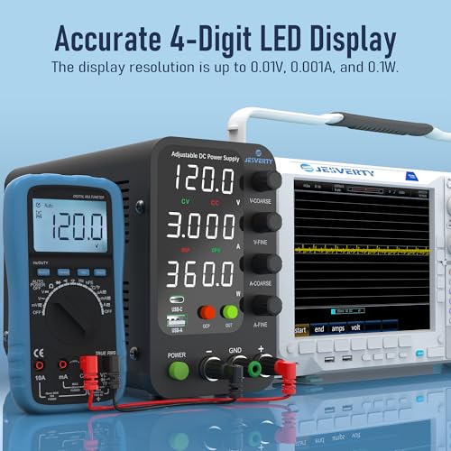 Image of DC Power Supply Variable, 0-120V 0-3A Switching Bench Power Supply with 20W USB & Type-C Quick-Charge, Encoder Corase & Fine Adjustment Knob, Output Switch, 4-Digit LED Display - SPS-12003V
