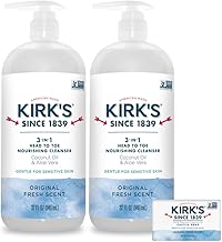 Kirk's 3-in-1 Head to Toe Nourishing Liquid Cleanser & Travel Size Bar Soap - for Men, Women & Children - Premium Coconut Oil and Aloe Vera- Non GMO & Vegan -Original Fresh Scent - 32 Fl Oz. 2 pack