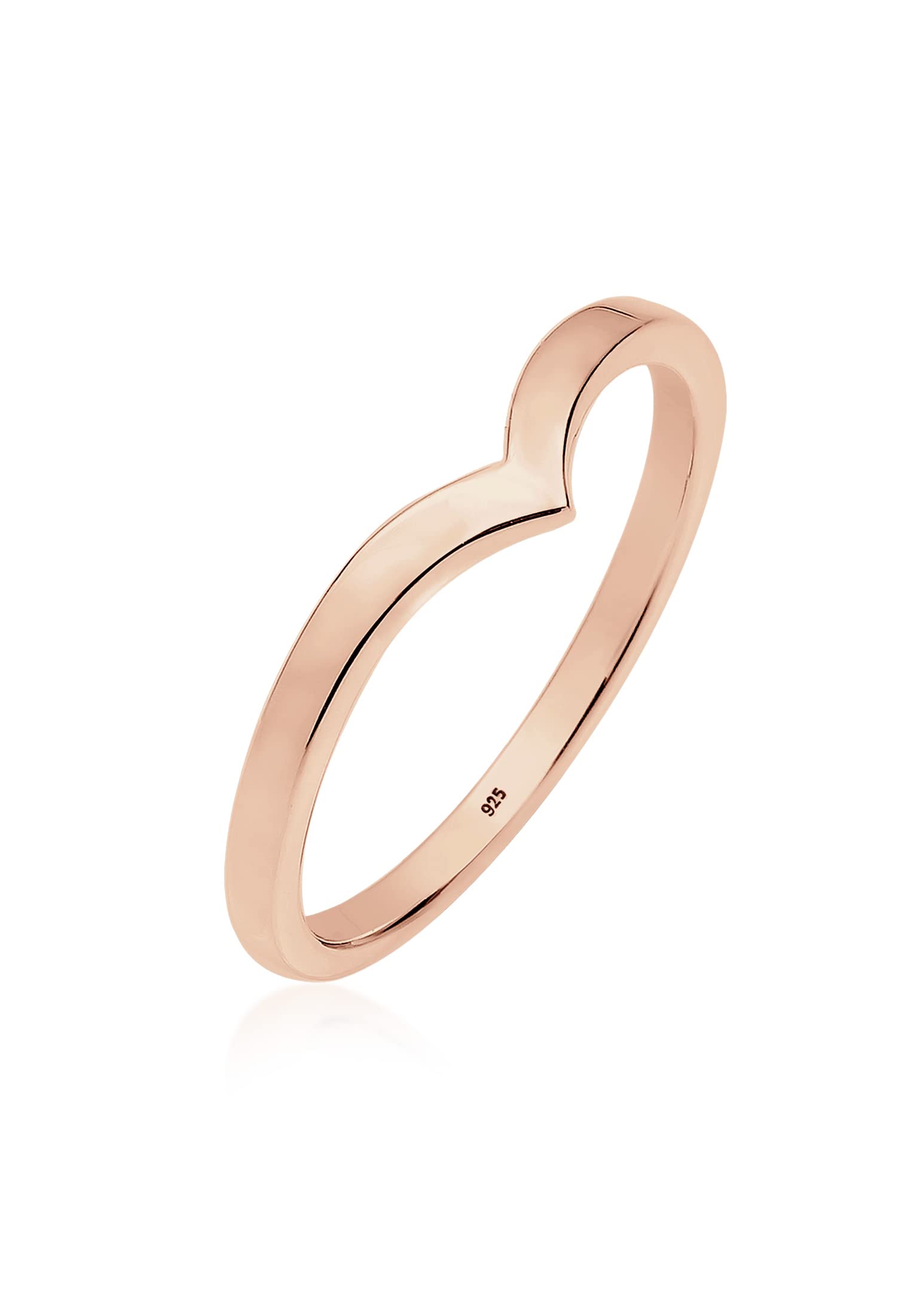 Elli Women's 925 Sterling Silver Rose Gold Plated V Shape Ring, Size P