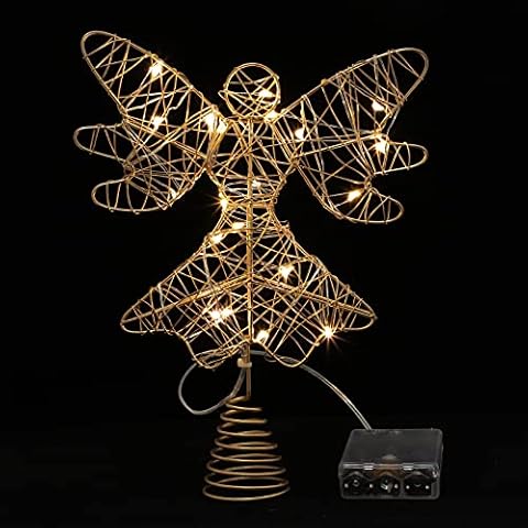 Angoily Christbaumspitze Beleuchtete Weihnachtsbaumspitze 3D Engel Dekofigur Glitzernder Weihnachtsbaum Topper LED Licht Dekoengel Tischdeko Weihnachten Dekorativ Weihnachtsdeko Cover