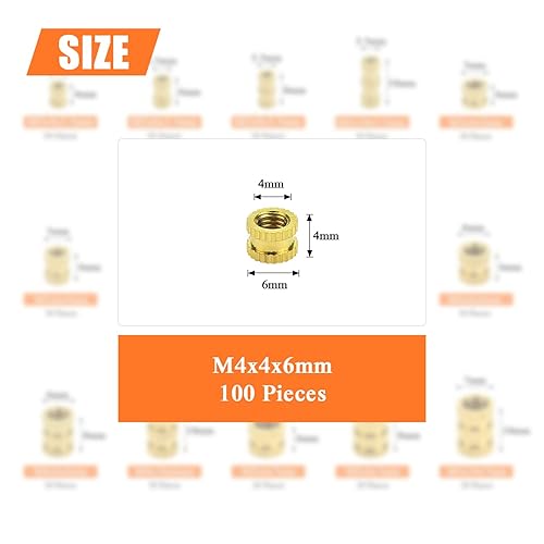 Miniatura 3 de 100 piezas de insertos de tuerca de latón, insertos roscados moleteados, piezas de incrustación, tuercas de incrustación, tuercas de latón de rosca