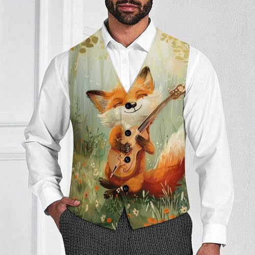 Musical Fox in Forests Novelty Men's Suit Vest Casual Formal Dress Vests Business Waistcoat2