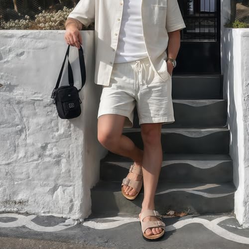 Image of FITORY Mens Sandals, Arch Support Slides with Adjustable Buckle Straps and Cork Footbed Size 7-14.5