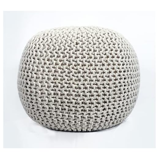 FRELISH DECOR Round Pouf Ottoman Hand Knitted 100% Cotton Pouf Foot Stool - Knitted Bean Bag - Floor Chair for Living Room Bedroom - Foot Rest for Couch (20 Diameter x 14 Height) - Natural