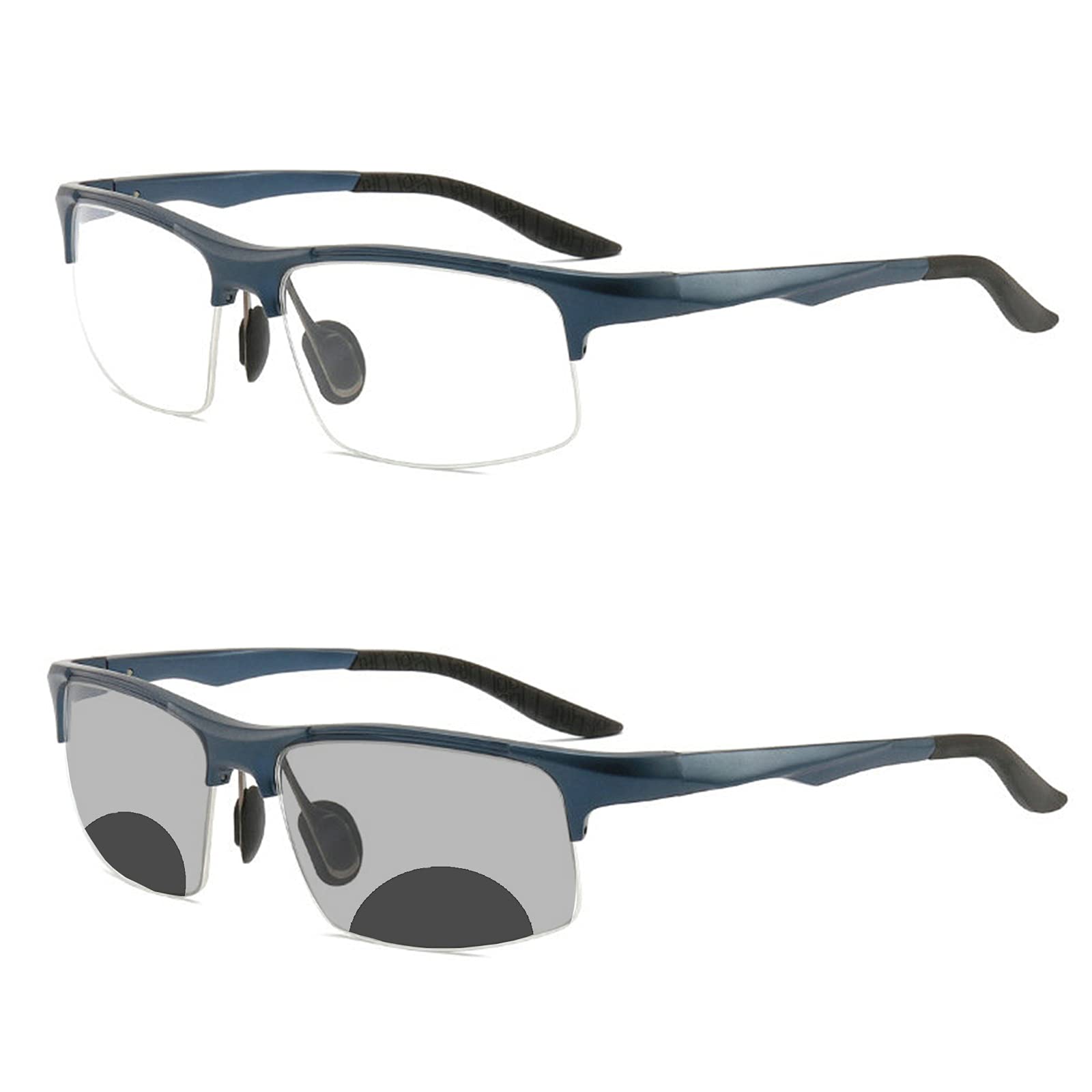 COTIA Men's Bifocal Reading Glasses Sports Goggles Sun Photochromic Lens Half Frame Transition Presbyopia Eyeglasses
