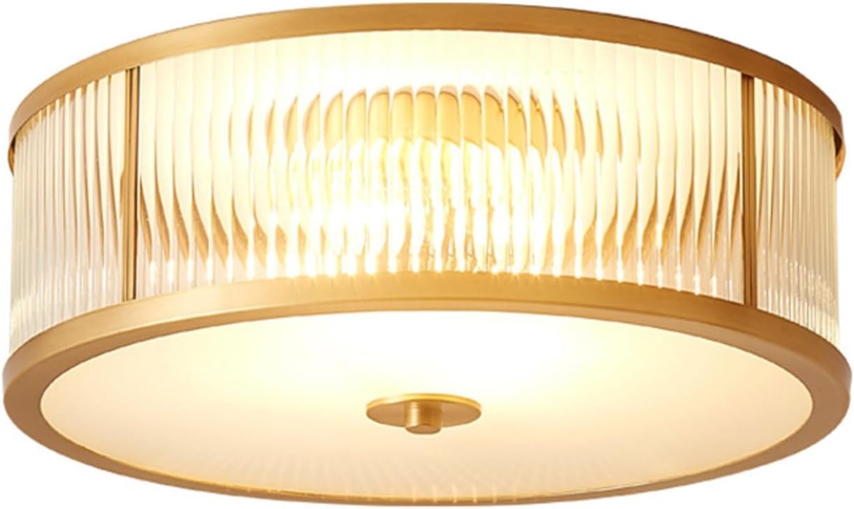 ASerZenith Close To Ceiling Lights American Style Round Crystal Ceiling Light Luxury All-Copper Glass Ceiling Lamp Close To Ceiling Light Fixtures
