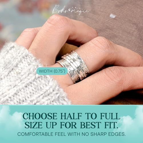 Boho-Magic Sterling Silver Spinner Ring for Women – 925 Spinning Ring Band – Wide Band Silver Fidget Rings for Women - for Meditation, Relaxation & Comfort2