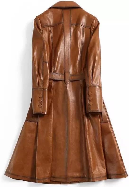 Women's Long Military Style Leather Trench Coat.2