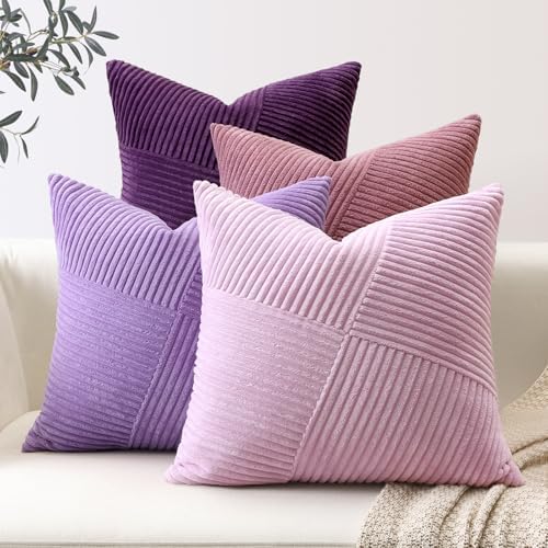 Sungeek Set of 4 Purple Decorative Cushion Covers 60cm x 60cm Str...
