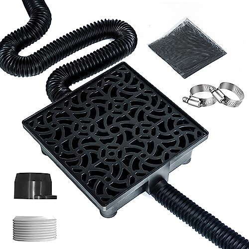 Naacoo Rain Gutter Downspout Extensions Big Kit, Catch Basin + 2Pcs Pipes, Low Profile Downspout Extender - Each Flexible Pipe Is 8.2Ft, 2 Pipes Can Connected Into Whole. Protect Foundation. #TOP12