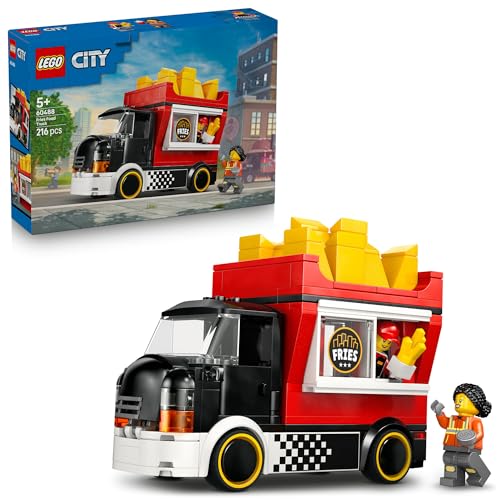 LEGO® City Fries Food Truck 60488 Toy Building Set for Boys and Girls, Food Accessories for Pretend Play - Fries Van and Kitchen Playset, Vendor and Customer Minifigures - Fun Toy for Kids Aged 5+
