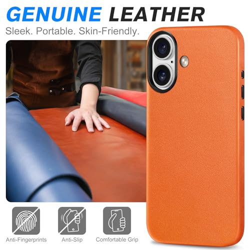 Image of SHIELDON Genuine Leather Case for iPhone 17 6.3 inch 2025, Orange