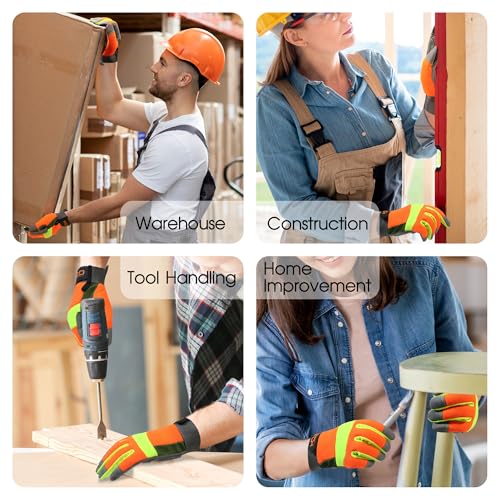 HANDLANDY Anti-Vibrations-Arbeitshandschuhe für Herren und Damen, gepolsterte Touchscreen-Arbeitshandschuhe, für Mechaniker, Bauarbeiter, Autofahrer, Werkzeuganwender (Hi-vis Orange, XL)