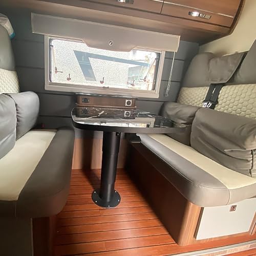 Adjustable RV Dinette Table with Retractable Aluminum Stand, Two Cup Slots, Perfect for Boats & Caravans – Natural Finish, Space-Saving Design