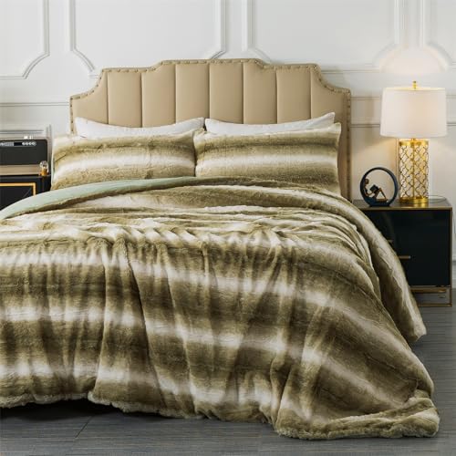 Wajade ensemble couette fausse fourrure grand lit sage vert marbre